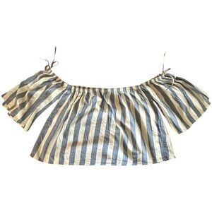 Billabong Striped Off-the-Shoulder Boho Crop‎ Top Blue White Size Large